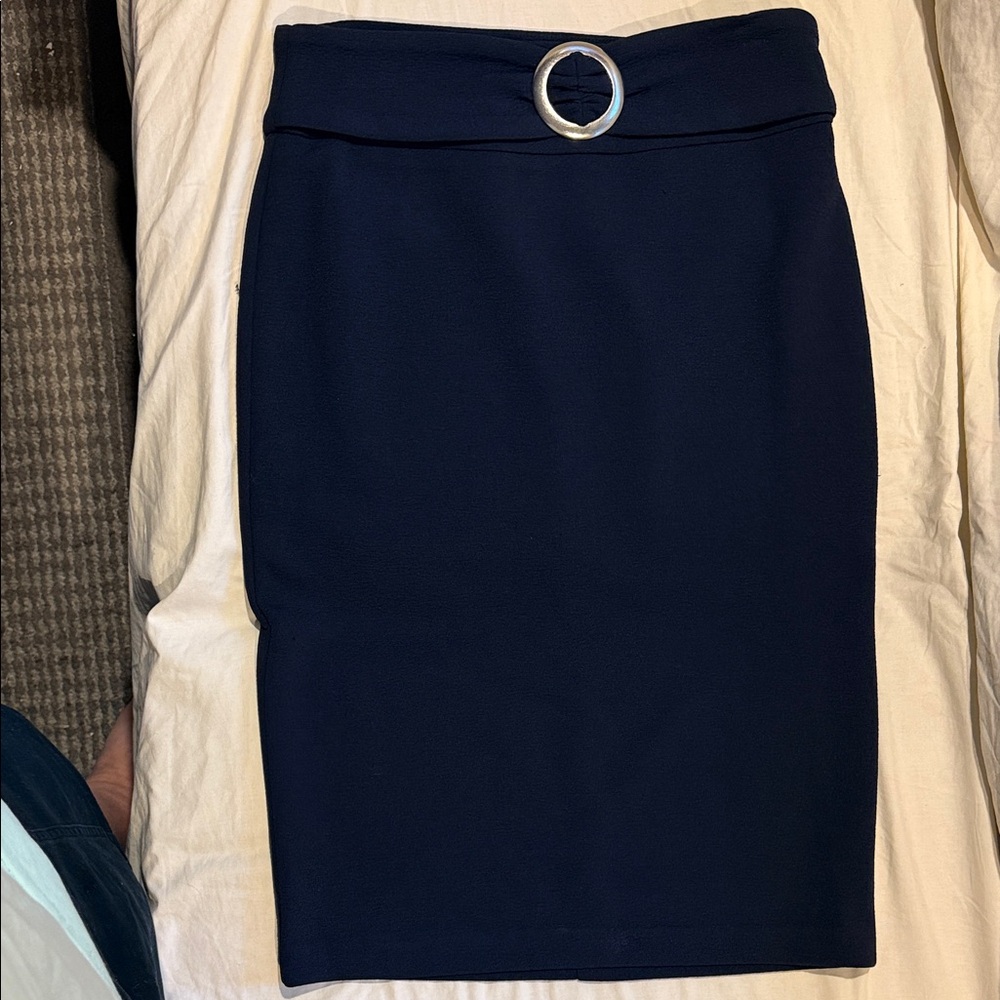 Soho Apparel Navy Pencil Skirt with Silver Ring